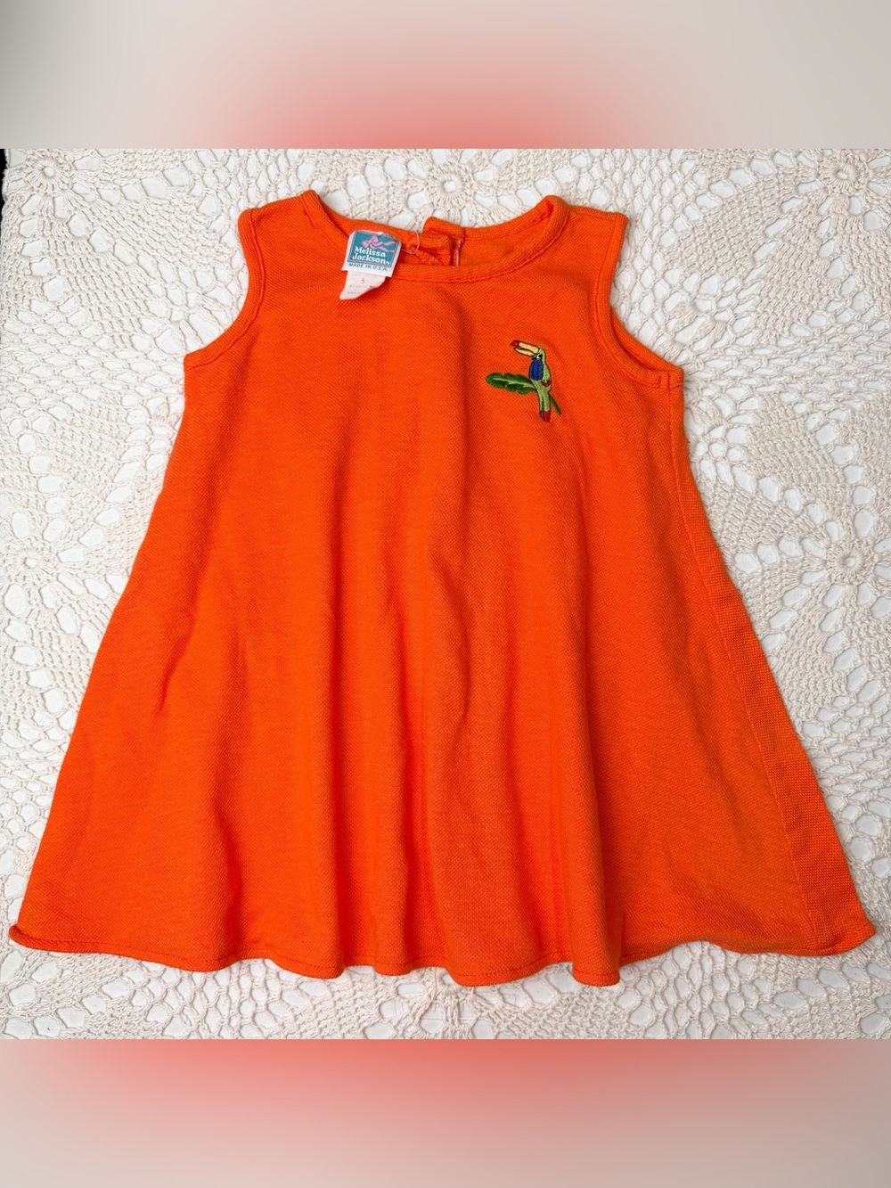 Vintage 1990s Melissa Jackson Girls 5 Years Orange Summer Parrot Trapeze Top